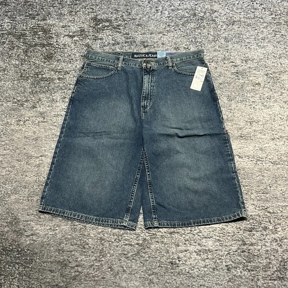 Vintage Nautica Shorts Size 34‎ Blue Baggy Denim Jorts Grunge Skater Y2K - NEW